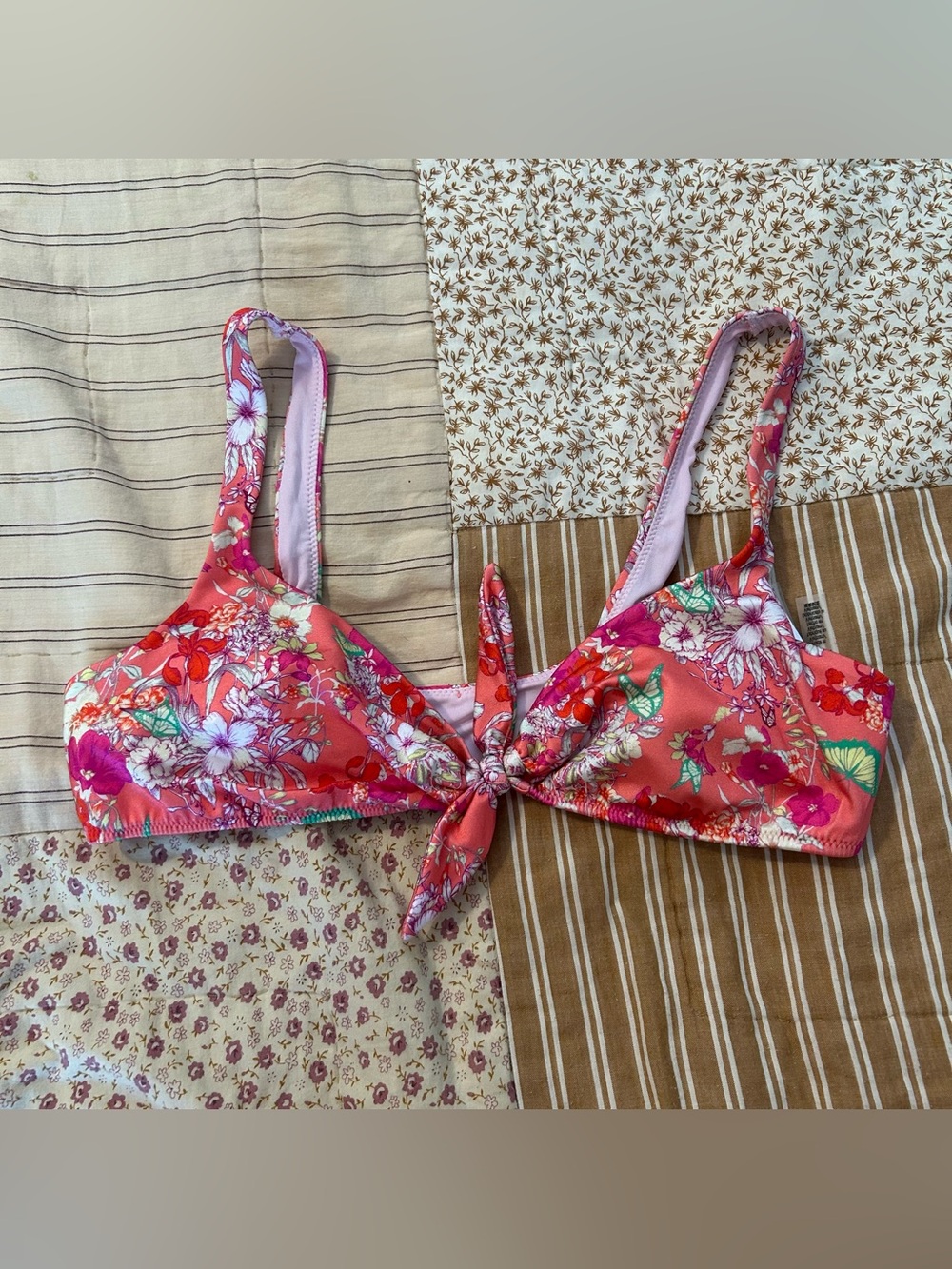 Orange and pink Floral Victoria’s Secret medium bikini swim top